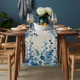 thumbnail image 2 of Spring Blue Floral Table Runner - 120 Inch Long, Kitchen Dining Table Runner Dresser Scarves, Farmhouse Weeping Floral Leaves Burlap Farmhouse Decor for Coffee Tables Wedding Party Banquet, 2 of 8