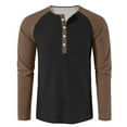 thumbnail image 5 of Domuza Mens Waffle Henley Shirts Long Sleeve Casual Stylish Button Up T Shirt Fall Lightweight Relaxed Fit Raglan Contrast Color Blouse Black L, 5 of 8