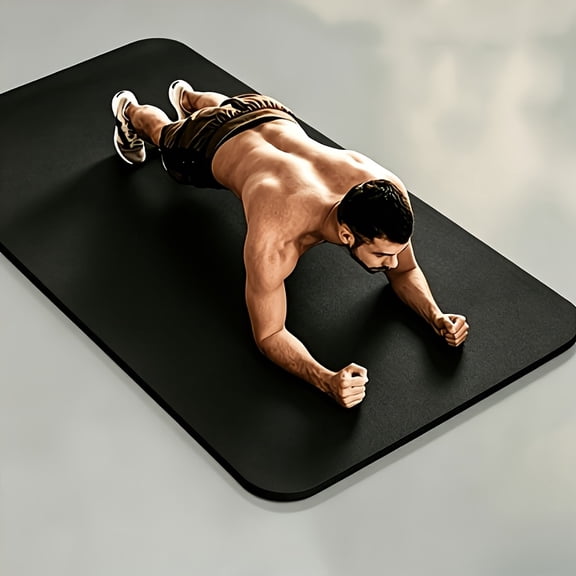 1pc Ultra-Thick Men'S Fitness Mat | 200Cm/78.74 Inches Black Yoga Mat, 10Mm Thick Soundproof And Sho
