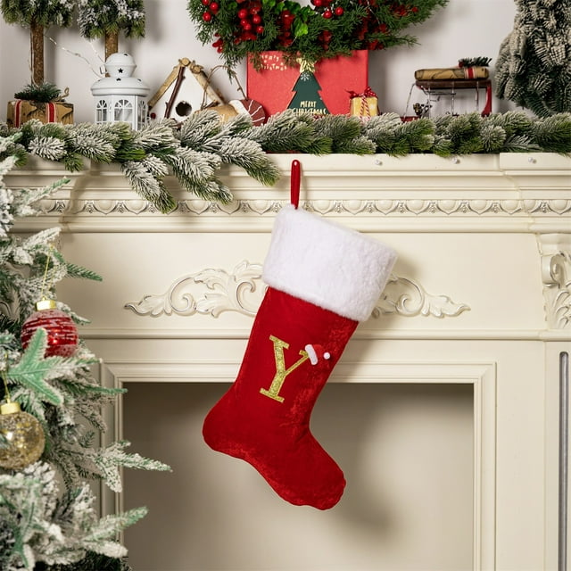 Bas de Noël à Moins de 5$! CQCYD Bas de Noël en Velours avec Lettres de l'Alphabet, 26 Chaussettes de Luxe Rouges en Velours pour Décoration de Sapin de Noël, Chaussettes Cadeau de Vacances Personnalisées pour Famille Amis