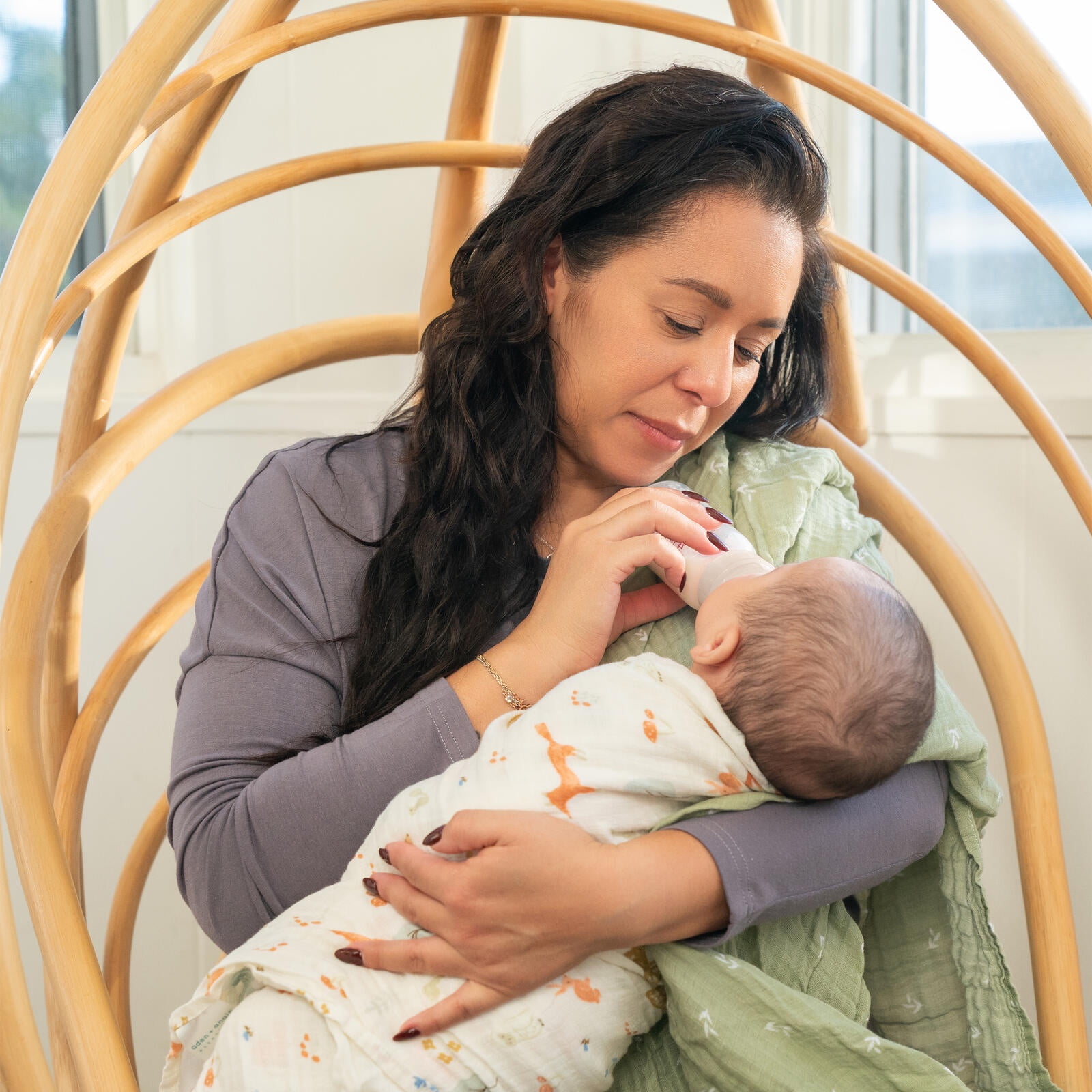 aden + anais Essentials Muslin Swaddle Blankets, Newborn Receiving Blanket for Swaddling, 100% Cotton Baby Swaddle Wrap, 2 Pack, Sage Woodland, Green, Unisex