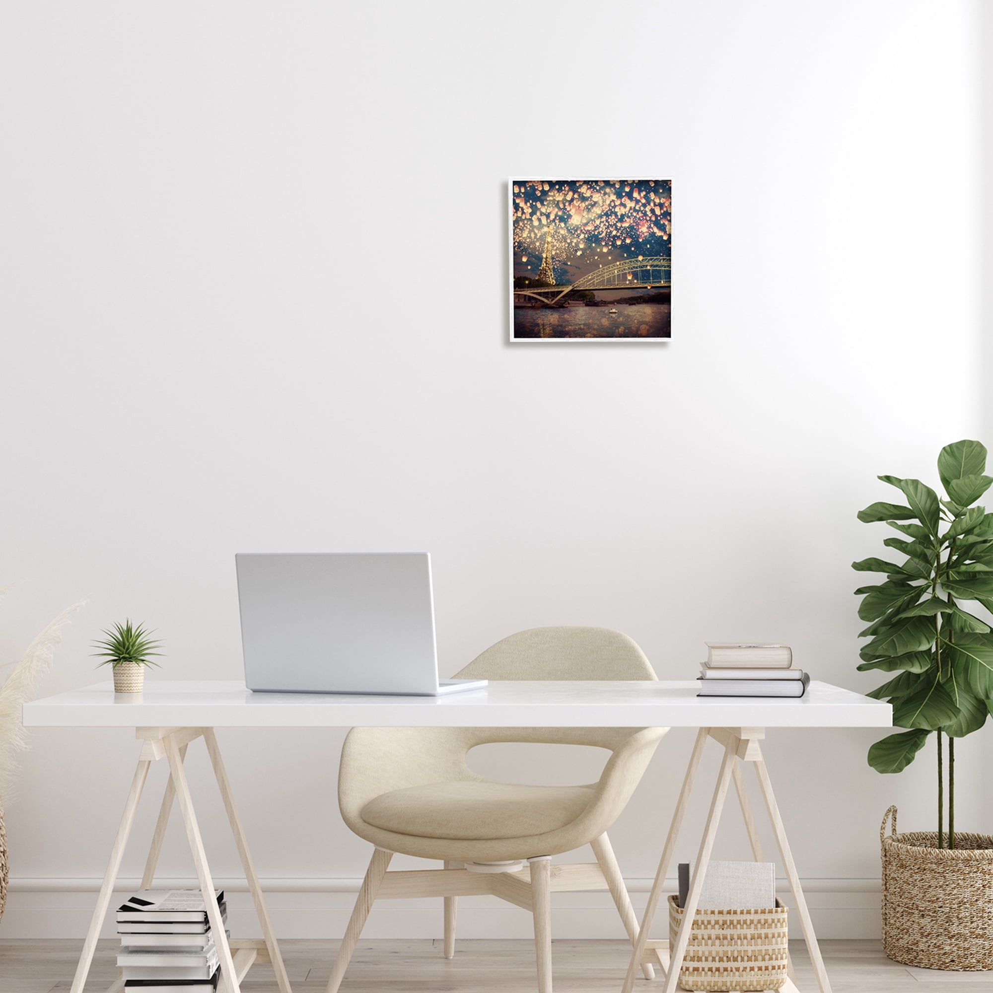 Stupell Industries Luminous Lanterns Parisian City Skyline Modern Bridge Framed Wall Art, 12 x 12, Design by Paula Belle Flores