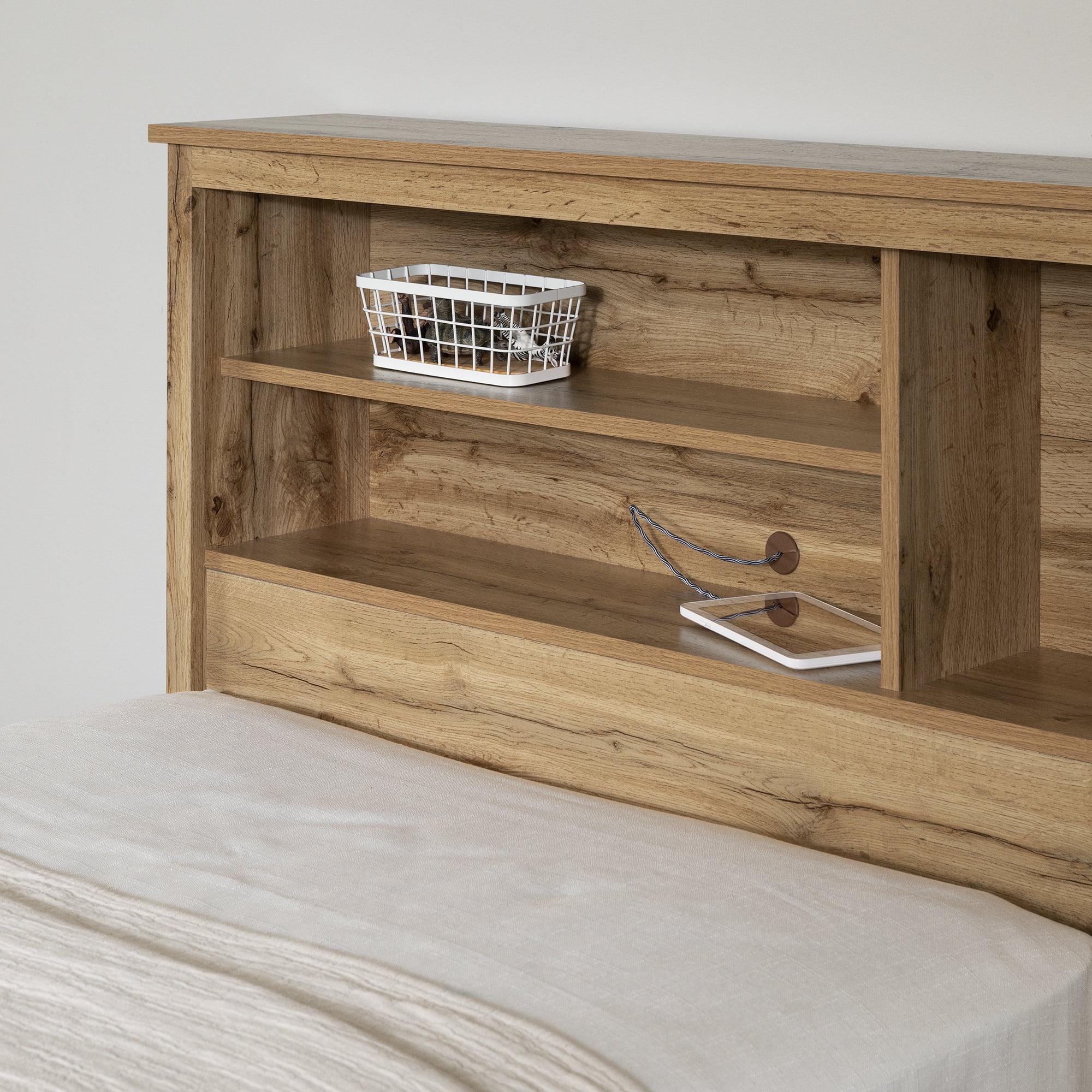 South Shore Tassio Twin Bookcase Headboard, in Nordik Oak
