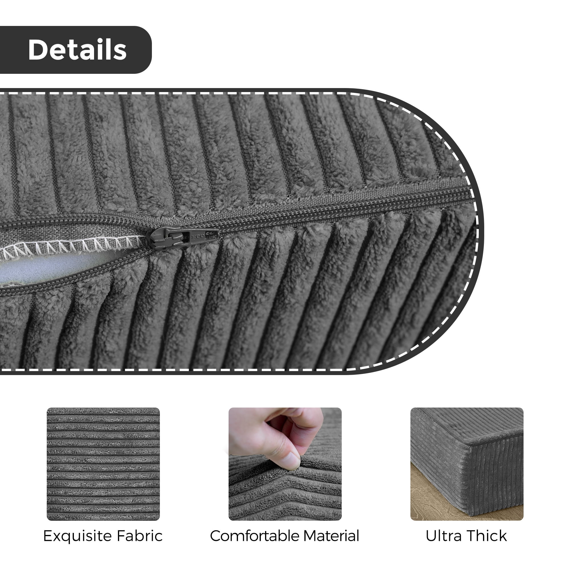 MAXYOYO 6 inch Folding Corduroy Mattress, Tri Fold Floor Mattress thick with Washable Cover,Foldable in Three,Space-Saving for Guest (Dark Grey, Full)