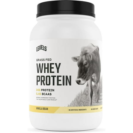 Levels Grass Fed 100% Whey Protein Powder, No Hormones, Vanilla Bean, 2LB