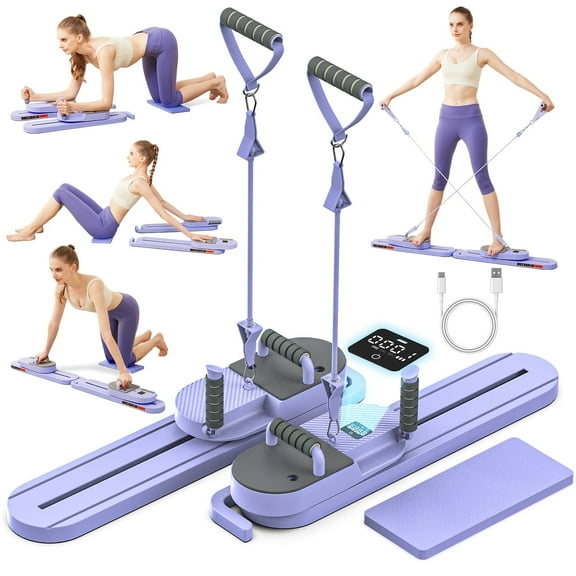 FLAZECON Pilates Slider Board for Women Home Workouts Detachable Portable Pilates Reformer Machine with Resistance Bands Mini Fitness Equipment