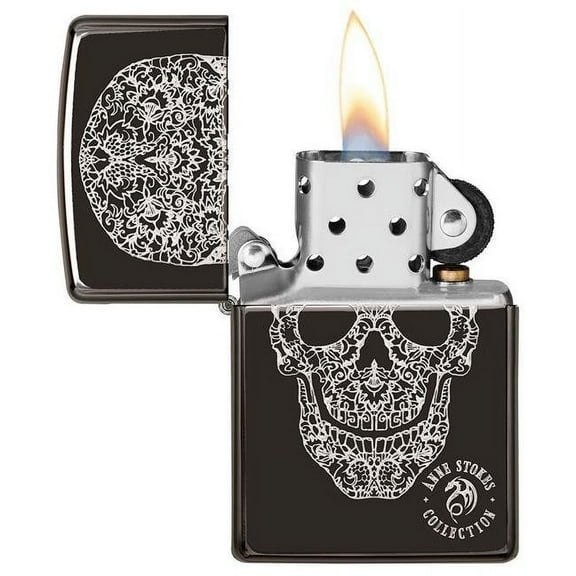 49143 Zippo Anne Stokes Skull High Polish Black Windproof Pocket Lighter