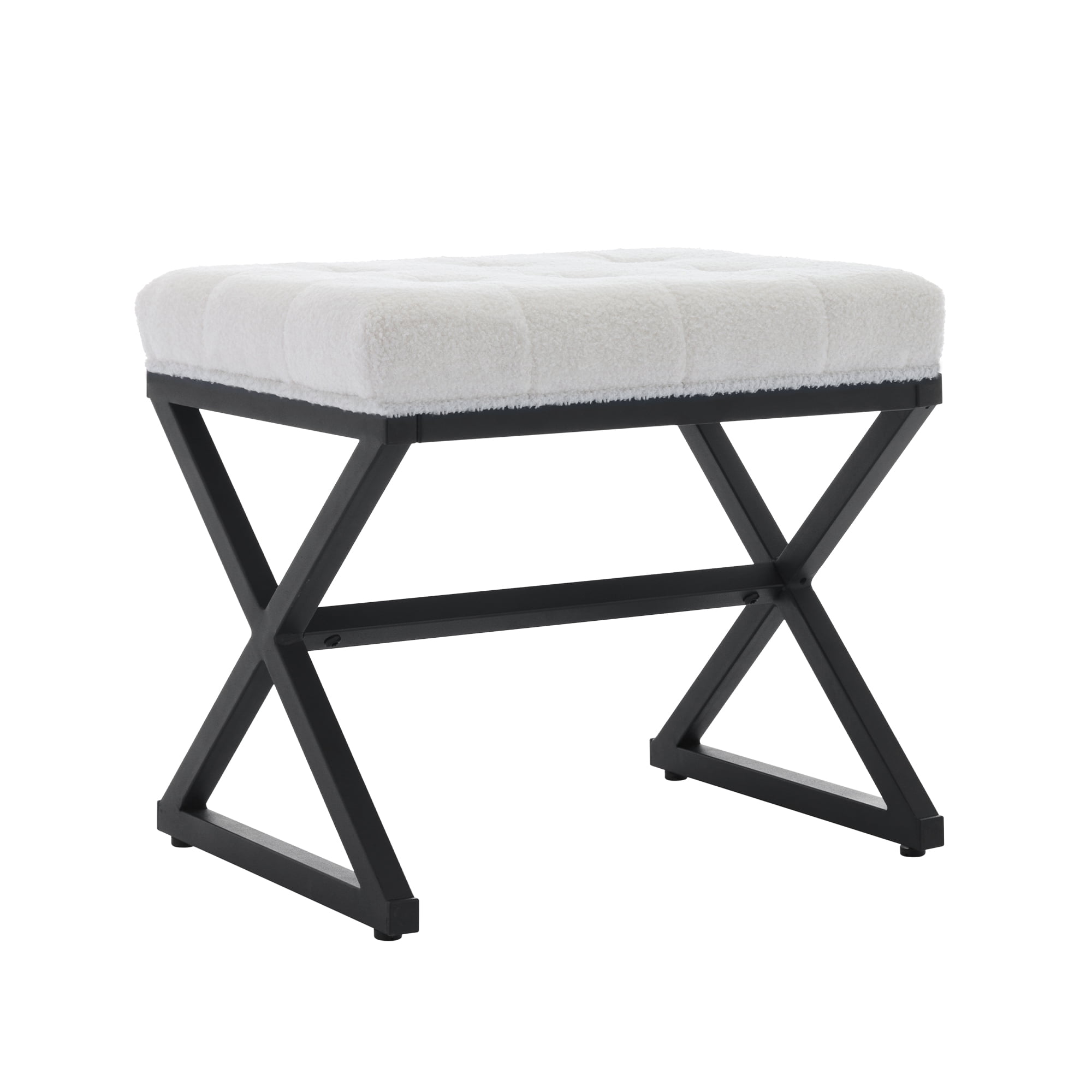Modern Tufted Metal Legs Accent Stool, White