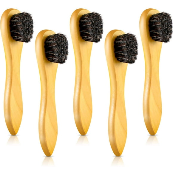 Jovitec Lot de 5 Brosses Brillantes pour Chaussures, Applicateur de Vernis Dauber, Brosse en Poil de Cheval, Soin du Bois, Poignée de Polissage Brillante, Dauber Propre pour Sac de Bottes, Vêtement, Meuble (Jaune Pâle)