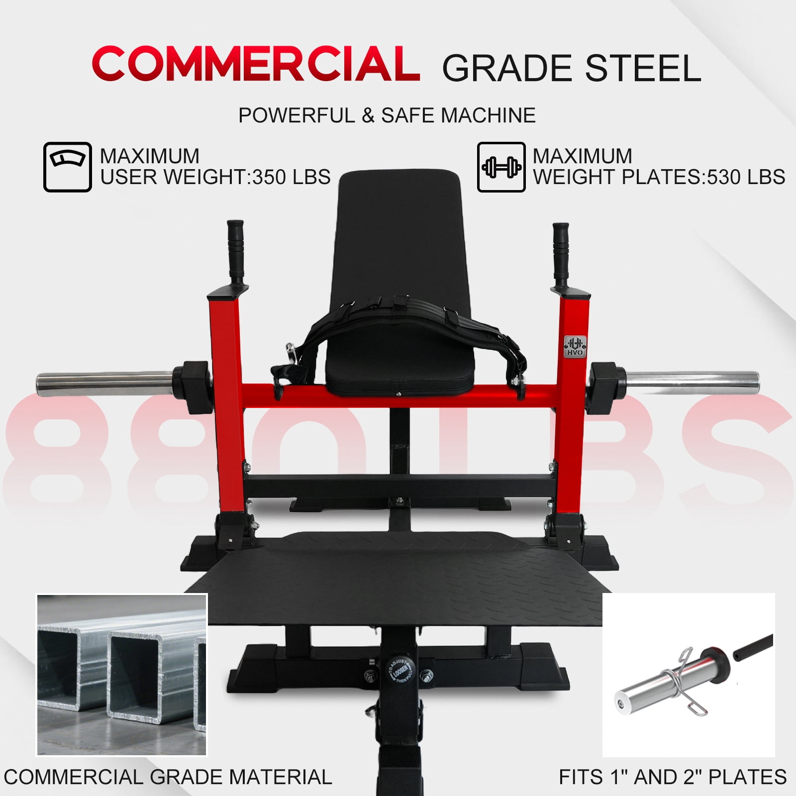 HeeH Hip Thrust Machine Glute Bridge: Heavy Duty Butt Muscle Building and Shaping Exercise Equipment with Adjustable Footboard Workout Home Gym 880LBS Red