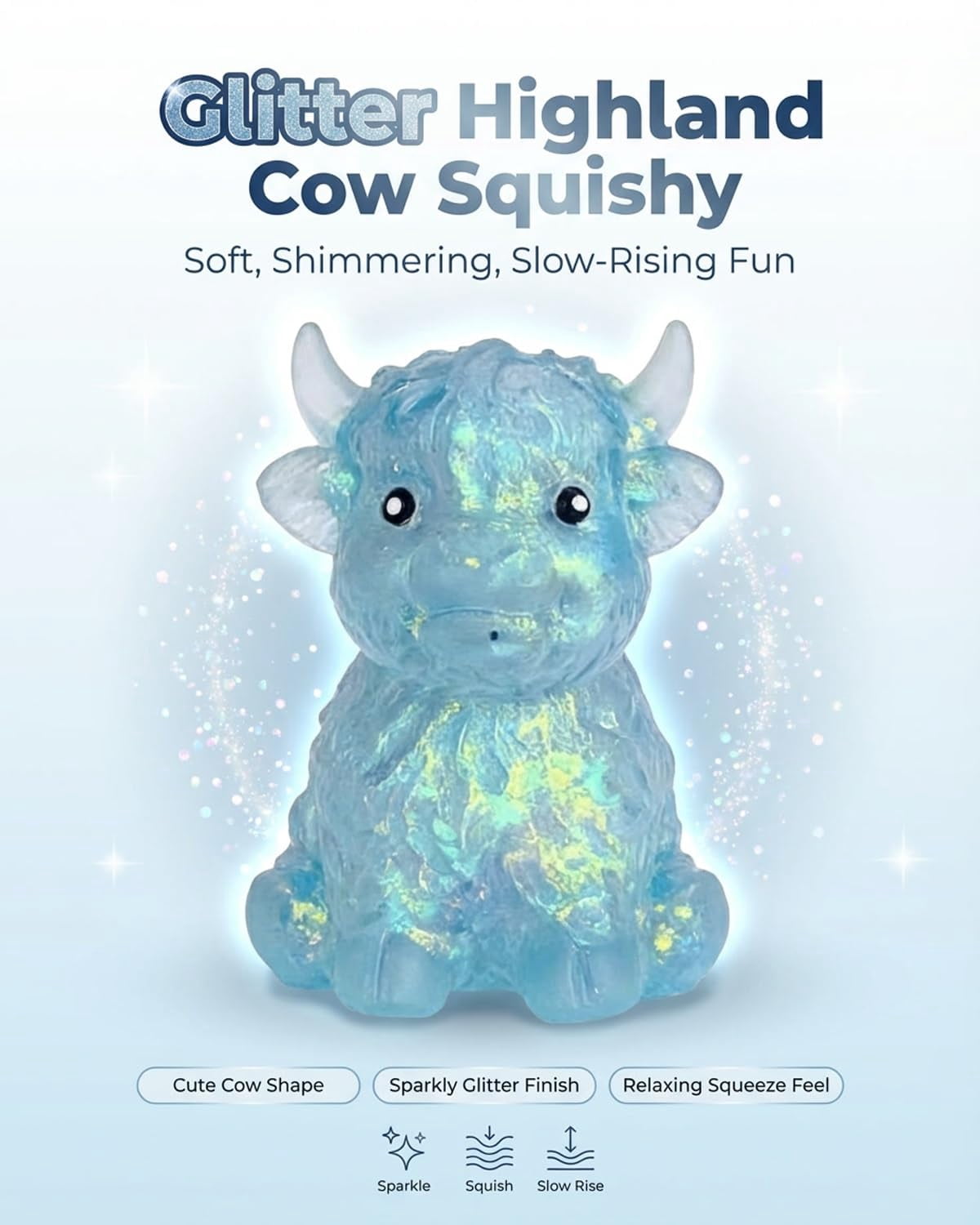 Highland Cow Squishies Glitter Squishy Soft Slow Rising Pocket Cute Stress Ball Sensory Squeezing Cute Squeeze for Adults Fidget Highlandcow Relief Cows Squishiesfidget Ball