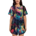 thumbnail image 1 of Fotbe Colorful Patterned Rabbit Conjunto de Pijama Estampado para Mujer, 2 Piezas, Ropa de Dormir con Camiseta de Manga Corta y Shorts Suaves-XX-Large, 1 of 6
