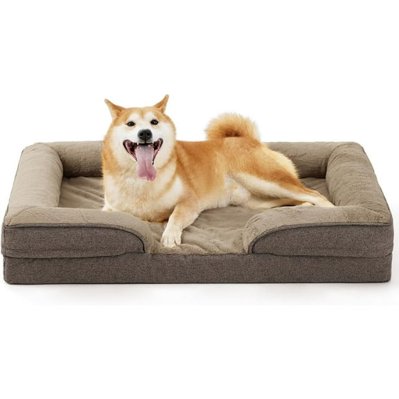 Made4Pets Dog Bed Orthopedic Dog Sofa for Large Dogs,Supportive Foam Pet Cushions Bed with Washable Removable Cover, Egg-Crate Foam, Waterproof Lining Bottom, Brown, 38 * 28 * 6.5 Inch