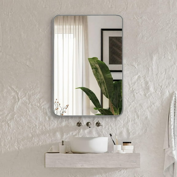 Bathroom Mirror 22x30 Inch Silver Metal Framed Rectangular Bathrrom Mirror for Wall.(W2203P183126),Bathroom Wall Mirror