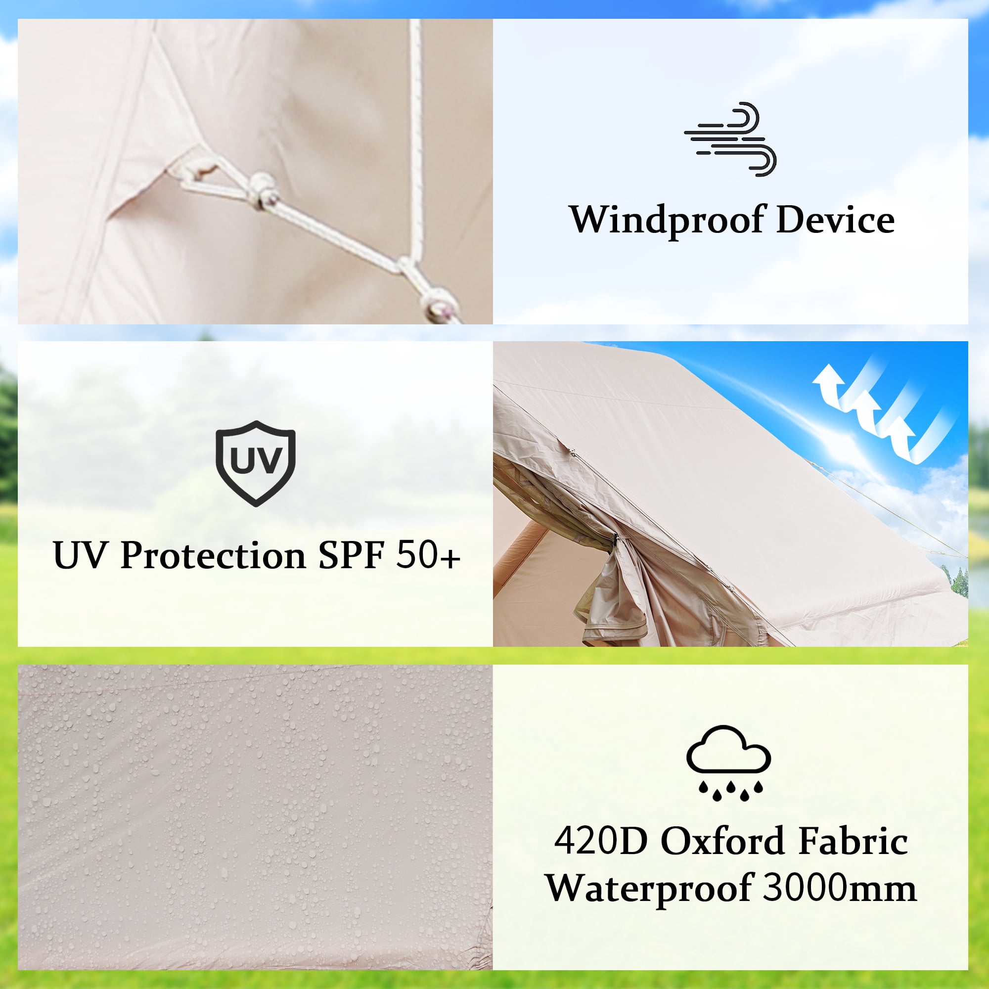 Jopath Outdoor Glamping Tent, Inflatable Tent With Pump,Waterproof Luxury Glamping Tent with 12 Mesh Window for 4-6 Person