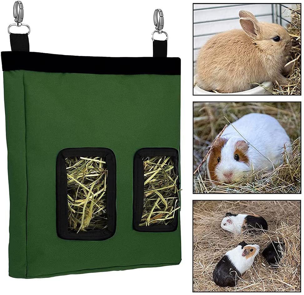 2 Pieces Rabbit Hay Feeder Bag Guinea Pig Hay Bag Small Animal Cute Hay Feeder Bag Hanging Feeder Sack Storage with 2 Holes for Rabbit Guinea Pig Chinchilla Hamsters Small Pets