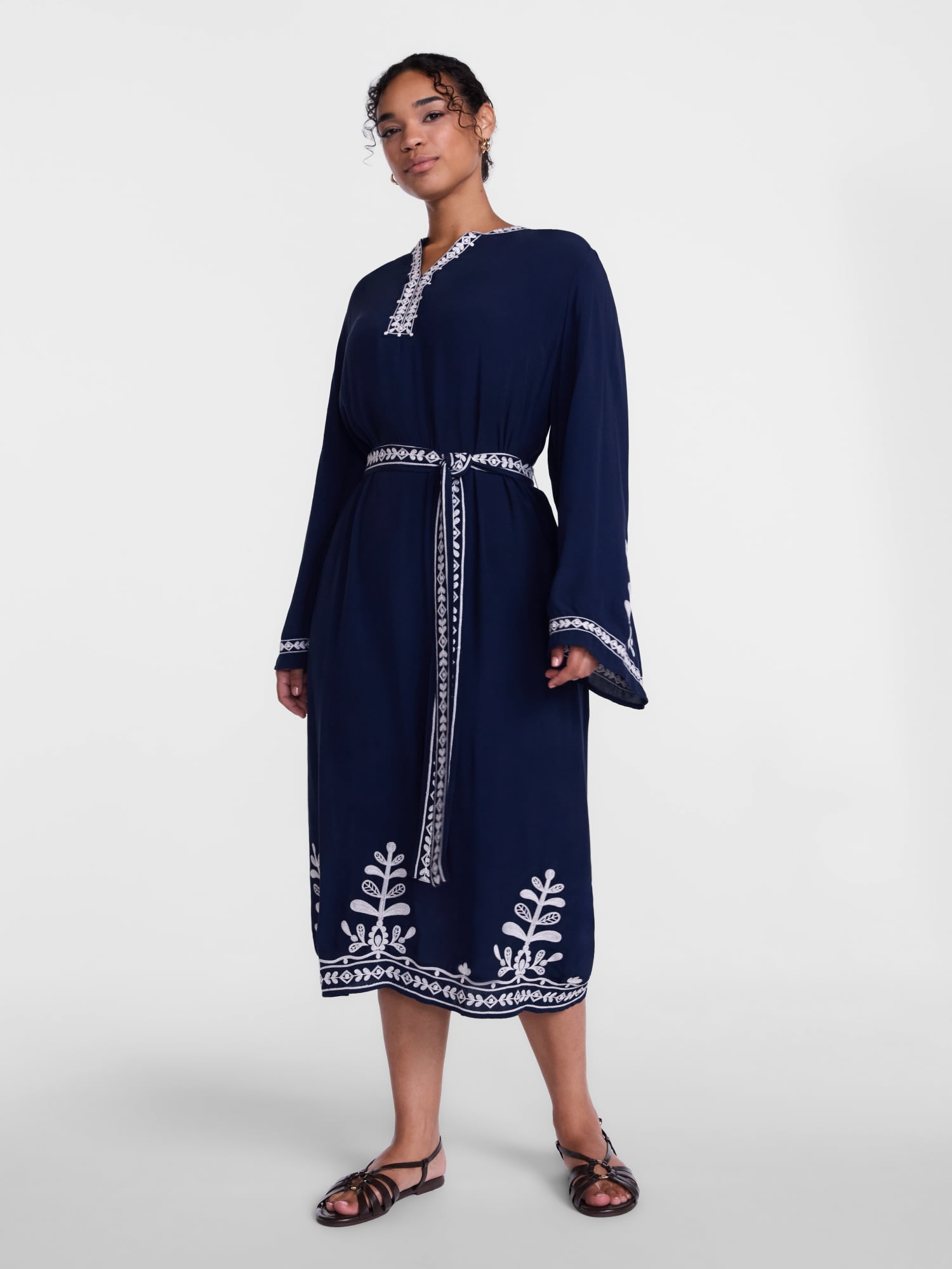 Scenario Women's and Women's Plus Embroidered Tunic Midi Dress, Sizes XXS-4X