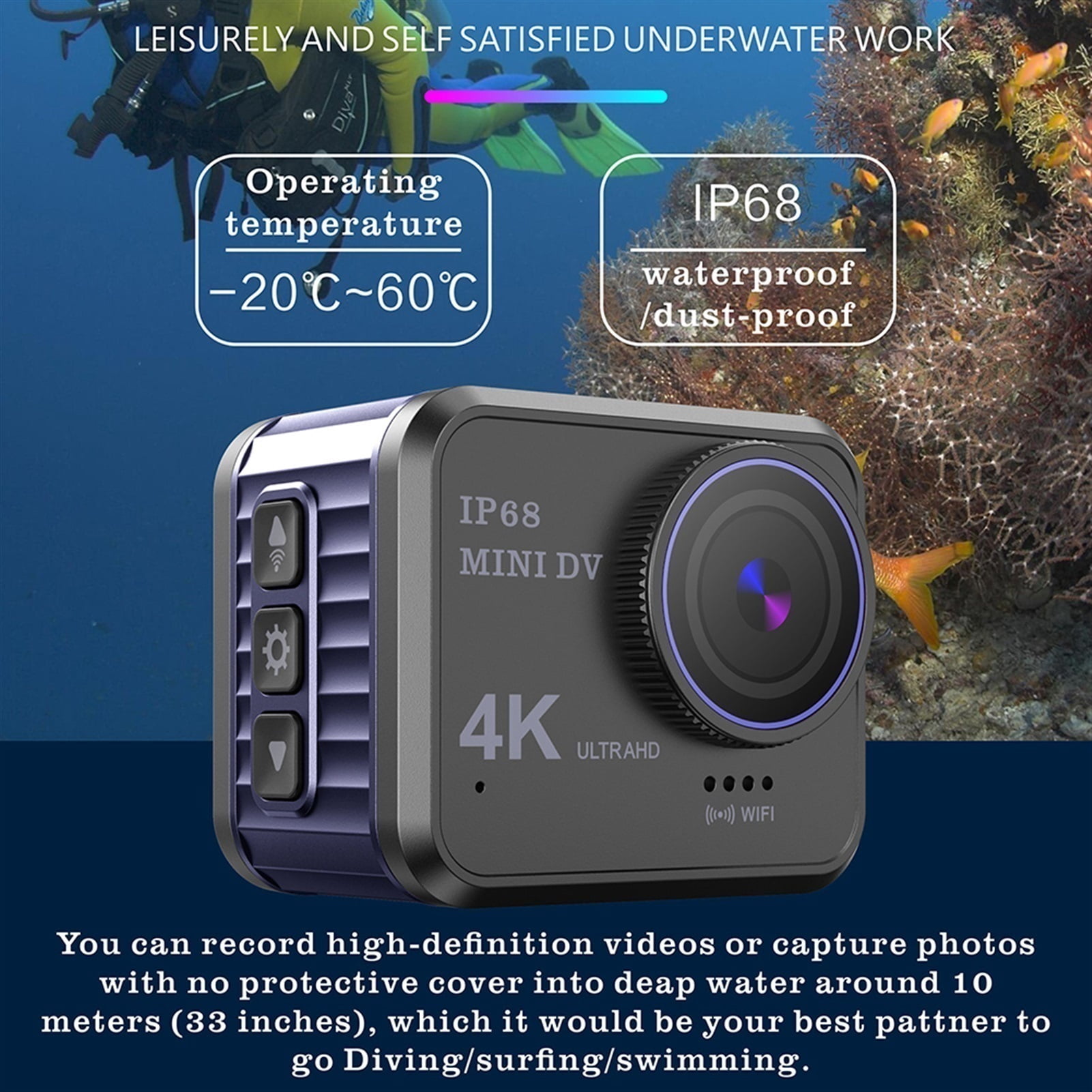 4K Ultra HD Wifi Action Camera, 48MP 1.54 inch Screen 4K Video Camera, 170D 10m Waterproof Sports DV, Helmet Camera with 128GB Card ,Wide USe