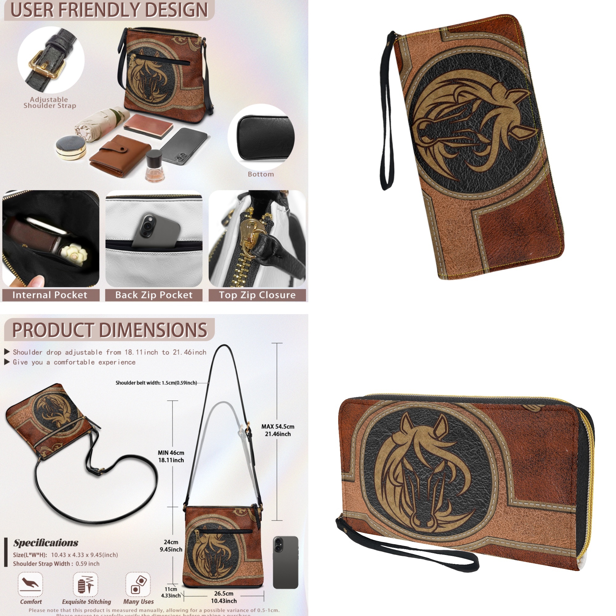 ZUXONGSY Abstract Horse Print Stylish Crossbody Hobo Purse & Wallet Set for Women, PU Leather Satchel with Adjustable Strap for Travel & Daily Use