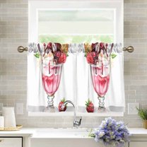 Yayeee Kitchen Curtains Tier Pair Light Filtering 27"x36" Rod Pocket Short Cafe Window Panel, Strawberry Ice Cream Pattern