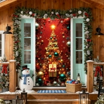 Hometravel Large Christmas Door Cover, Festive Seasonal Entryway Decoration, Holiday Theme Fabric Wall Hanging for Home and Party