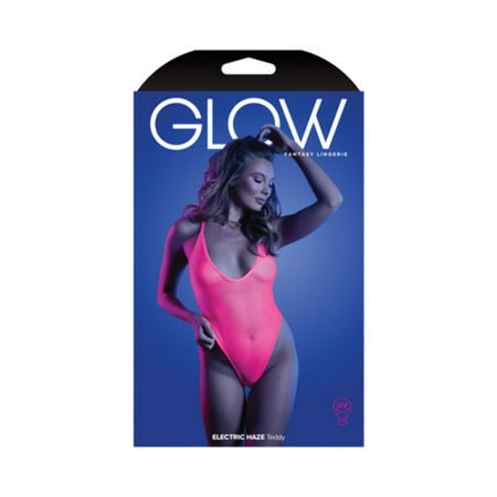 Fantasy Lingerie Glow Electric Haze Criss Cross Back Teddy with Snap Closure Neon Pink L/XL
