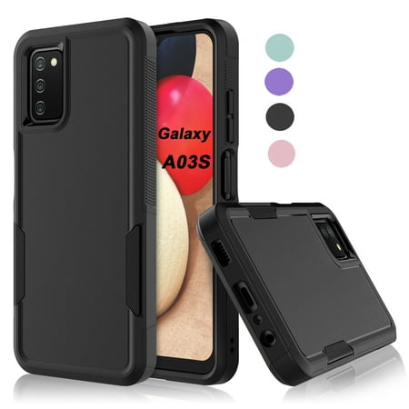 For Samsung Galaxy A03S Case, 2 in 1 PC Phone Case for Galaxy A03S 6.5" 2022 Case, Njjex Rubber & Rugged Shockproof Full Body Protection Case Cover-Black