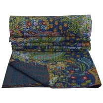 Indian Blue Paisley Print kantha Quilt Cotton Kantha Throw Kantha Blanket Handmade Quilt Double Size Kantha Bedspread