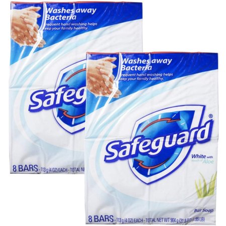 Safeguard Antibacterial Soap, White with Aloe, 4 oz bars, 8 ea (Pack of 2)