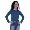 thumbnail image 1 of Moomaya Haut Court à Manches Longues avec Nœud devant pour Femmes T-Shirt d'Été Uni, 1 of 7