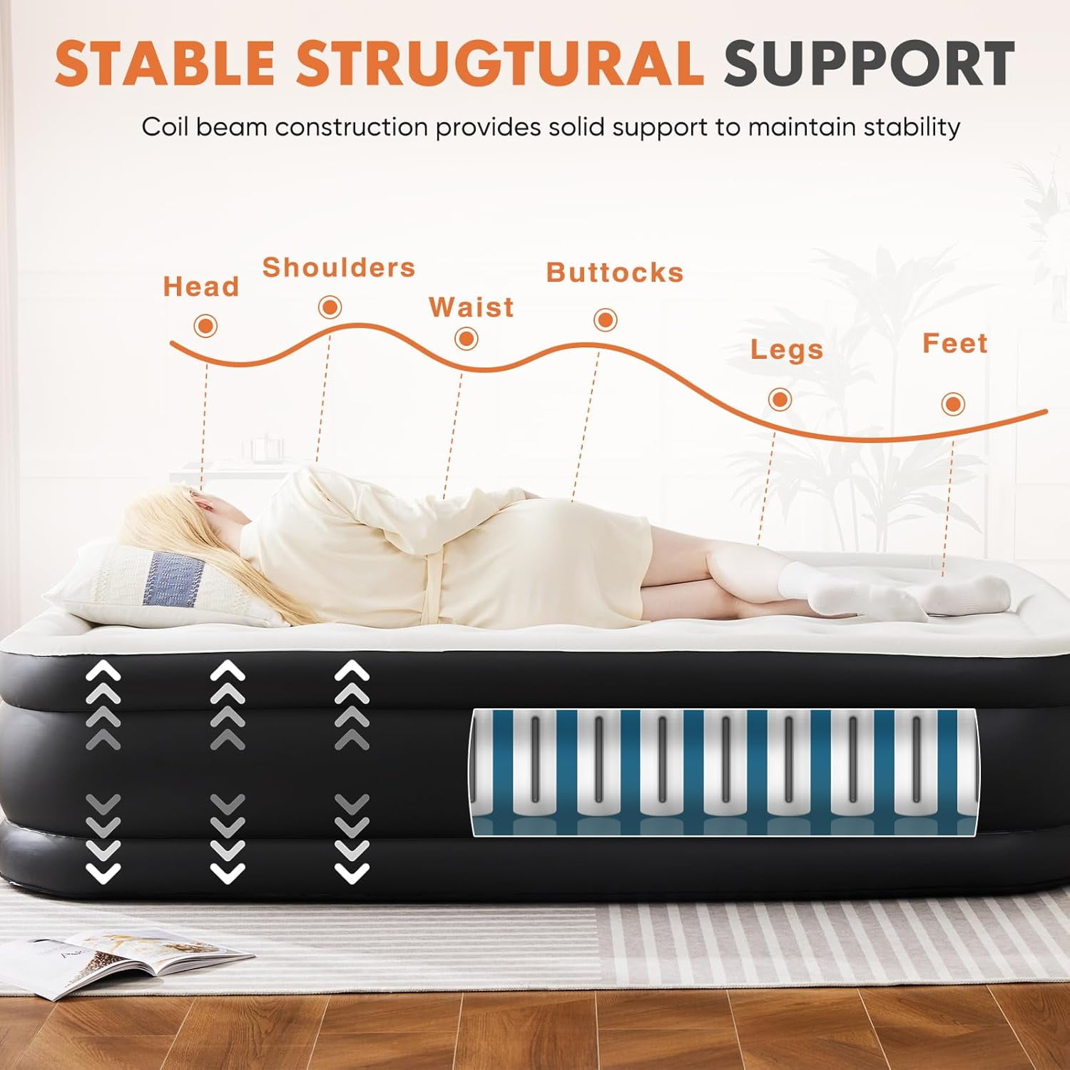 TINKLE WELL 22" Queen Size Air Mattress with Built-in Pump Waterproof Inflatable Bed Portable Blow-Up Airbed for Home Camping and Guest Use
