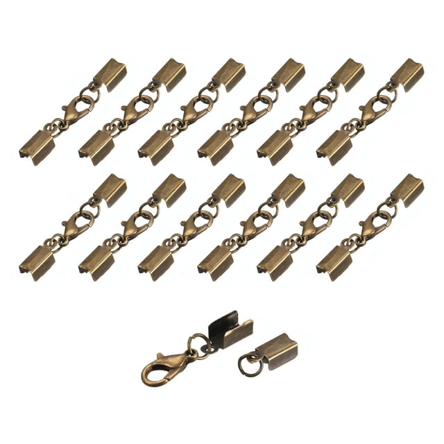 Unique Bargains 20Sets 4.5mm Fold Over Cord Ends with Lobster Claw Clasps, Terminator Crimp End Caps, Bronze Tone