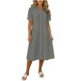 thumbnail image 2 of Women's Solid Color Short Sleeve Lapel Loose Dress - Casual Summer Double Layer Style, 2 of 6