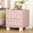 thumbnail image 1 of Pink Velvet Button-Tufted Nightstand with Crystal Handles - 2 Drawers, 1 of 8