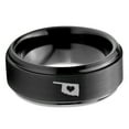 thumbnail image 2 of Tungsten Oklahoma Sooner State Heart Band Ring 8mm Men Women Comfort Fit Black Step Bevel Edge Brushed Polished, 2 of 4
