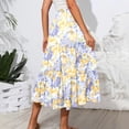 thumbnail image 5 of Women’s Floral Print Tiered Maxi Skirt with Elastic Waist and Drawstring Pockets Lightweight Flowing Design for Everyday Wear Light Purple L, 5 of 5
