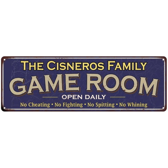 The Cisneros Family Gift Blue Game Room Metal 6x18 Sign 206180037913