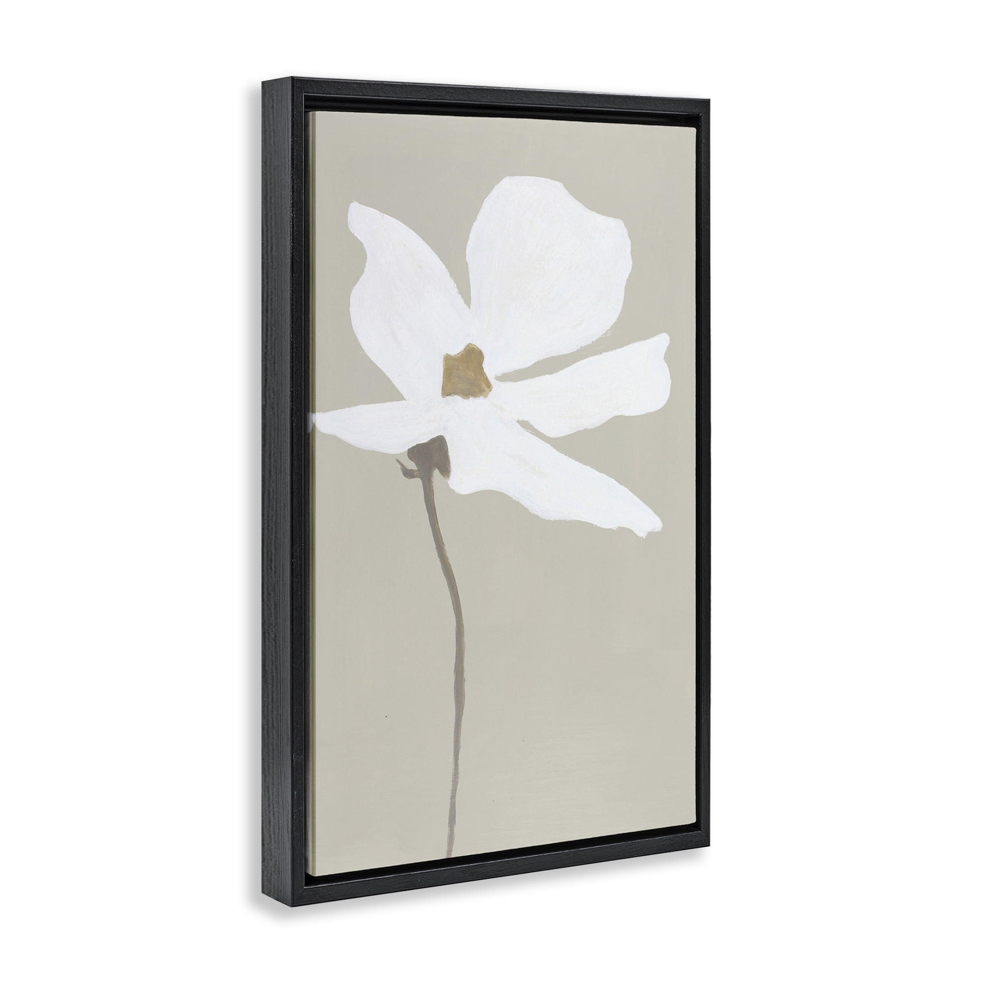 Stupell Industries White Flower Sprout Botanical & Floral Painting Black Floater Framed Art Print Wall Art, 21 x 31