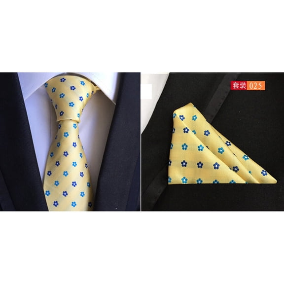 Men's Flower Polka Dots Necktie Pocket Square Lot Ties Handkerchief Set
