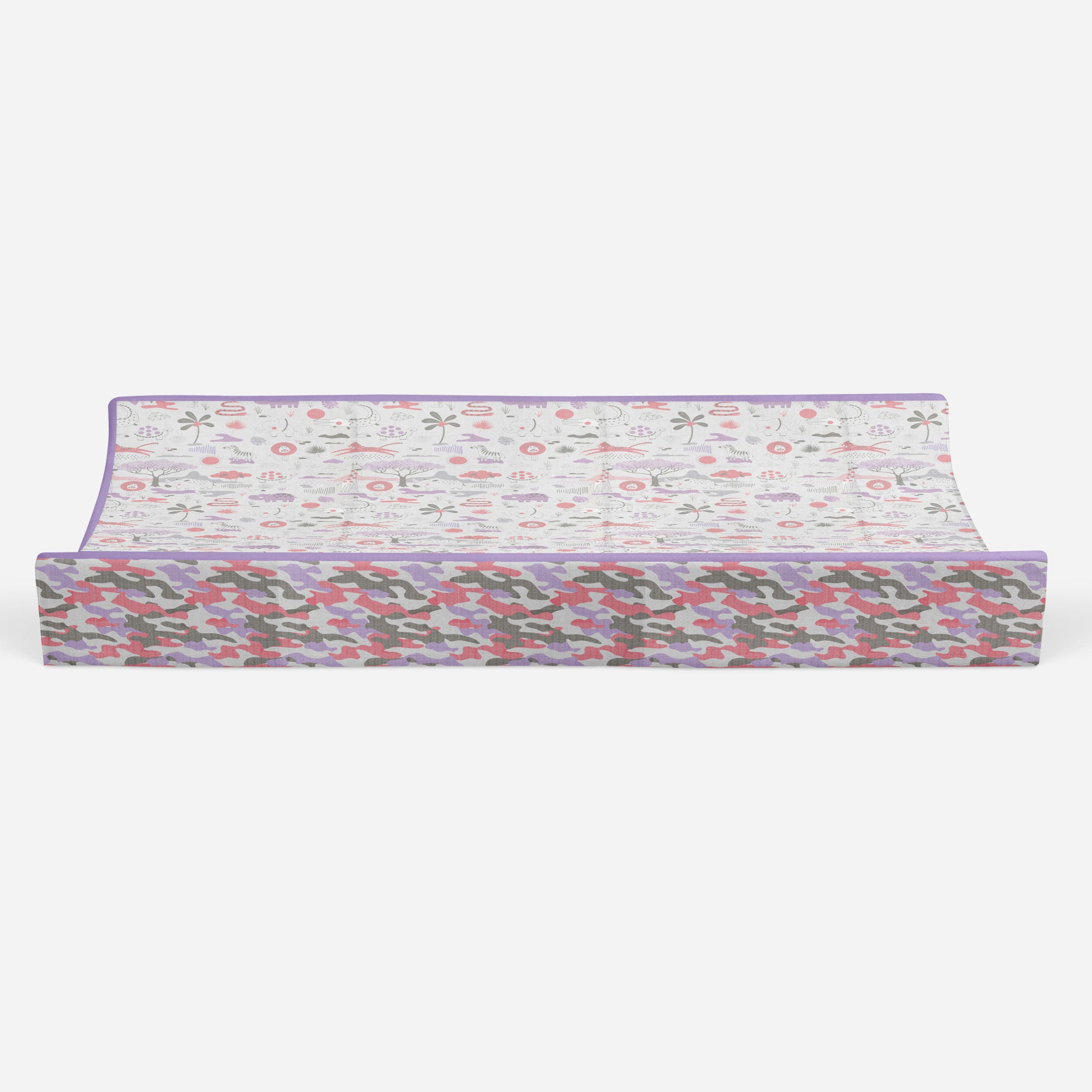 Bacati - Muslin Quilted Changing Pad Cover, Jungle Safari Lilac/Coral