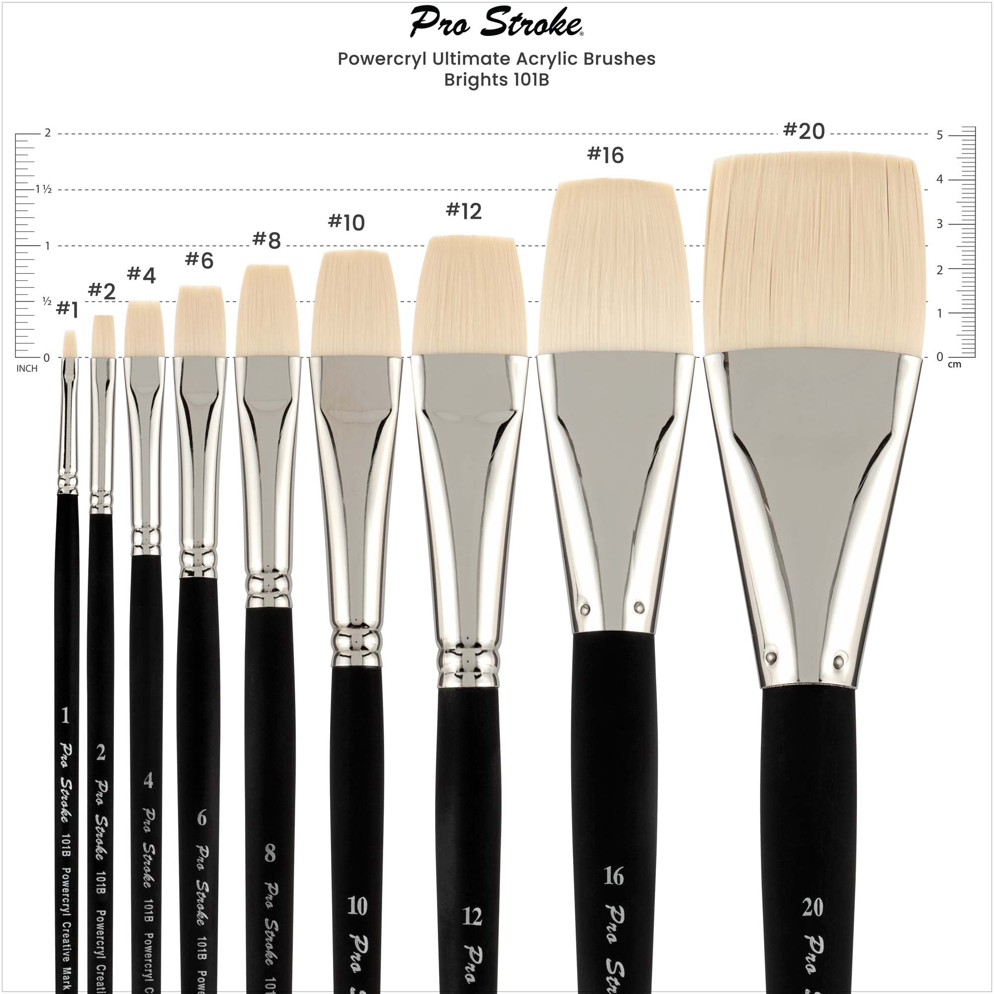 Creative Mark Pro-Stroke Powercryl Acrylic Paint Brushes - Brights Value Set of 5, Synthetic Paint Brushes for Artists, Seamless Nickel-Plated Ferrules, Matte Black Wooden Handle, Soft-Touch Grip