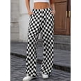 thumbnail image 3 of Women Elastic Waist Wide Leg Pants, Checkerboard Print Loose Trousers with Pockets for Fall Daily Casual Wear, 3 of 6