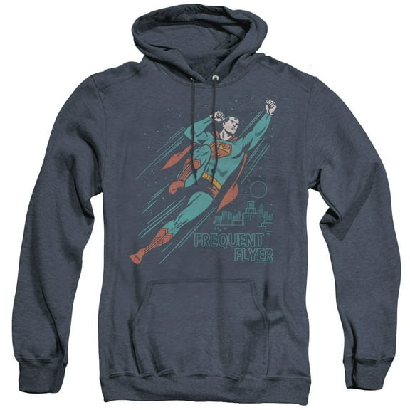 Superman Frequent Flyer Adult Heather Hoodie Sweatshirt Navy