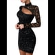 thumbnail image 2 of Vestido de Fiesta Ajustado y Mini con Encaje Transparente y Mangas Largas para Mujer. Negro M, 2 of 8