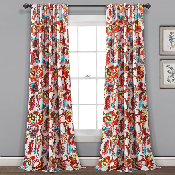 Lush Decor Zara Jacobean Room Darkening 84 X 52 Floral Gray 100 Polyester 3 Back Tab Rod Pocket Pair Window Panel Walmart Com Walmart Com