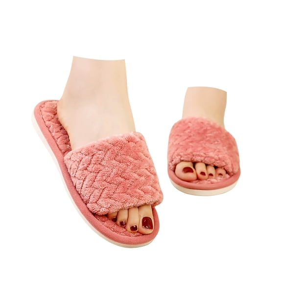 Wovix Fuzzy Open Toe Slippers for Women Indoor Cozy Memory Foam Slip On House Slides Shoes Gifts for Womens Trendy Thermal Comfy For Daily
