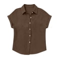 thumbnail image 7 of UACY Girls Casual Cotton Linen Button Down Short Sleeve Shirts Solid Summer Beach Blouses Tops with Pocket (Blackish Green, 12-13 Years), 7 of 7