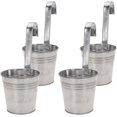 thumbnail image 1 of Contemporary Design: Outdoor Plants Hanging Planters, Round Metal Planters with Detachable Hooks, Easy Installation Galvanized Buckets for Garden Decoration, Set of 4 Silver Pieces, 1 of 6