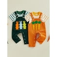 thumbnail image 3 of Gzhioc Infant Baby Boys Easter Summer Outfit 0 3 6 12 18 Months Short Sleeve Striped Romper with Bunny/Carrot Print Overall Pants Outfit, 3 of 9