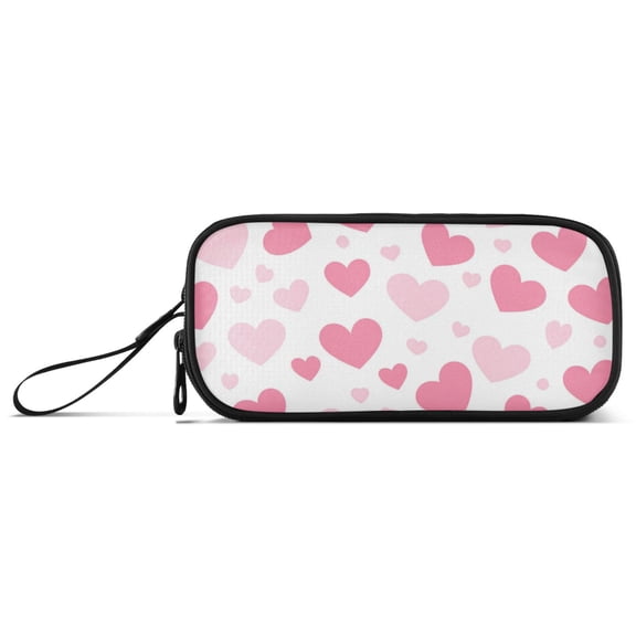 Pinkish Hearts Valentine Love Pencil Case Stationary Holder Pen Bag Pencil Pouch Tool Organizer 3 Compartments
